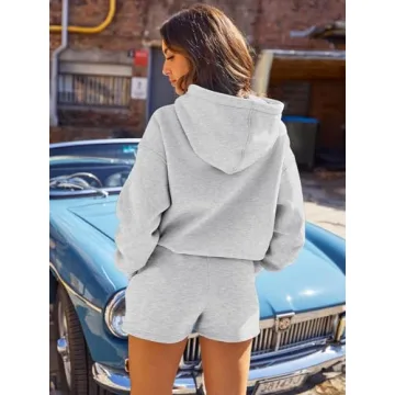 AUTOMET Womens Cozy Lounge Set Oversized Hoodie Sweat Shorts