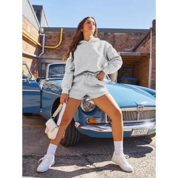 AUTOMET Womens Cozy Lounge Set Oversized Hoodie Sweat Shorts