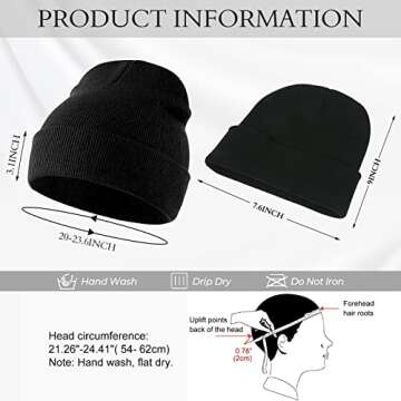 2PCS Beanie for Men, Stretchy Soft Cuffed Wooly Beanie with Thick Warm Lining, Unisex Classic Winter...