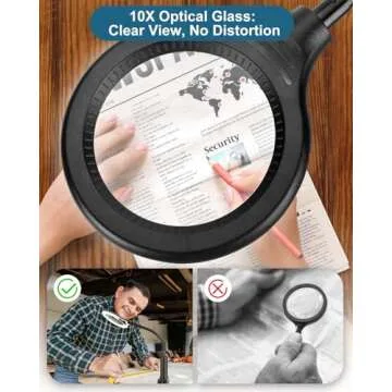 10X Magnifying Glass with Light and Stand, LED 5 Color Modes, Brightness Stepless Dimming Lighted Magnifier Hands Free, Flexible Gooseneck Desk Lamp with Clamp for Close Works, Crafts, Hobby, Painting