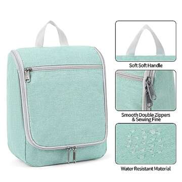Della Gao Hanging Toiletry Bag for Men and Women, Portable Travel Makeup Bag Cosmetic Bag Toiletries Organizer, Bathroom Bag, Water Resistant Nylon - Green