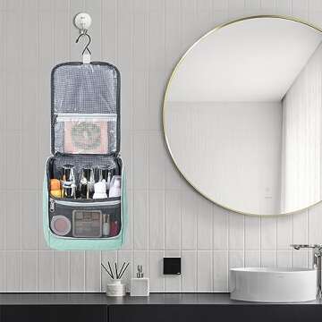 Della Gao Hanging Toiletry Bag for Men and Women, Portable Travel Makeup Bag Cosmetic Bag Toiletries Organizer, Bathroom Bag, Water Resistant Nylon - Green