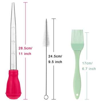 Nylon Heat-resistant Turkey Baster Cooking Set Includes Meat Baster, 1 Silicone Basting Brush and 2 ...