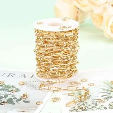 UMAOKANG 5 Meters Aluminum Jewelry Chain Roll Gold Plated Oval Paperclip Chains for Jewelry Making Men and Women Necklace DIY Jewelry Findings
