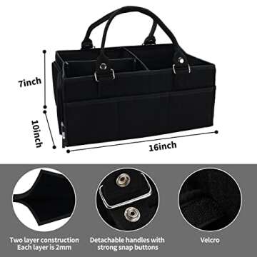 XUANGUO Baby Diaper Caddy Organizer for Boy Large Nursery Storage Bin Basket Portable Holder Tote Bag for Changing Table and Car Baby Shower Gifts Newborn Essentials Baby Must Haves Items black