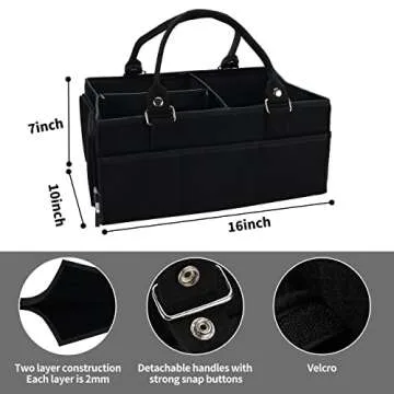 XUANGUO Baby Diaper Caddy Organizer for Boy Large Nursery Storage Bin Basket Portable Holder Tote Bag for Changing Table and Car Baby Shower Gifts Newborn Essentials Baby Must Haves Items black