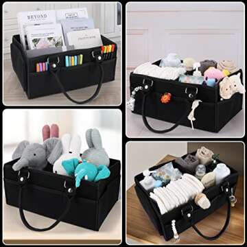 XUANGUO Baby Diaper Caddy Organizer for Boy Large Nursery Storage Bin Basket Portable Holder Tote Bag for Changing Table and Car Baby Shower Gifts Newborn Essentials Baby Must Haves Items black