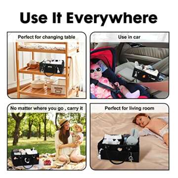 XUANGUO Baby Diaper Caddy Organizer for Boy Large Nursery Storage Bin Basket Portable Holder Tote Bag for Changing Table and Car Baby Shower Gifts Newborn Essentials Baby Must Haves Items black