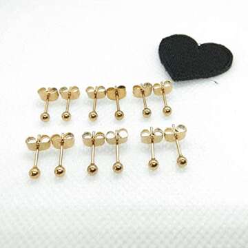 14K Gold Plating Tiny 3MM Minimalist Stud Earrings Micro 20G Cartilage Piercing Ear Studs Mini Bead Post Earrings for Women&Men…