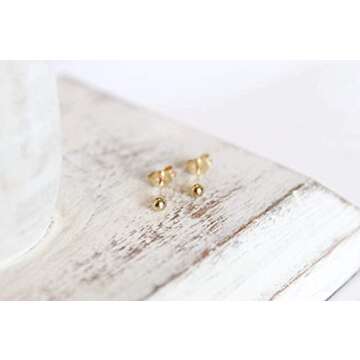 14K Gold Plating Tiny 3MM Minimalist Stud Earrings Micro 20G Cartilage Piercing Ear Studs Mini Bead Post Earrings for Women&Men…