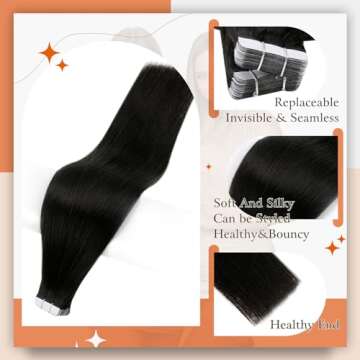 Full Shine Tape in Hair Extensions Remy Hair 20Inch Seamless Invisible Tape in Extensions Color 1B O...