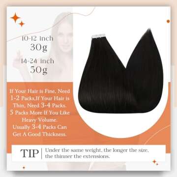 Full Shine Tape in Hair Extensions Remy Hair 20Inch Seamless Invisible Tape in Extensions Color 1B Off Black Hair Extensions Tape in Silky Straight Real Human Hair Adhesive Extensions 50G 20Pcs