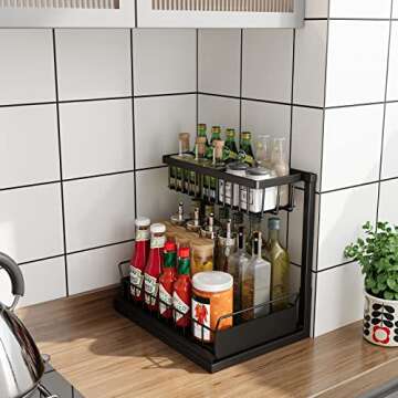 Floridy Under Sink Organizer, Pull Out Under Sink Organizers and Storage l Shaped, Under the Sink Organizer Bathroom Kitchen Cabinet Organizer Shelf and Storage