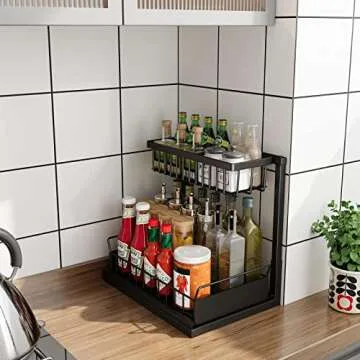 Floridy Under Sink Organizer, Pull Out Under Sink Organizers and Storage l Shaped, Under the Sink Organizer Bathroom Kitchen Cabinet Organizer Shelf and Storage