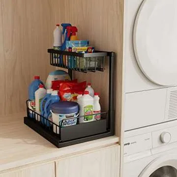 Floridy Under Sink Organizer, Pull Out Under Sink Organizers and Storage l Shaped, Under the Sink Organizer Bathroom Kitchen Cabinet Organizer Shelf and Storage