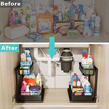 Floridy Under Sink Organizer, Pull Out Under Sink Organizers and Storage l Shaped, Under the Sink Organizer Bathroom Kitchen Cabinet Organizer Shelf and Storage