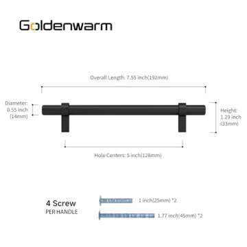 goldenwarm 10 Pack 5 inch Black Cabinet Pulls Matte Kitchen Drawer Handles Zinc Alloy Dresser Hardwa...