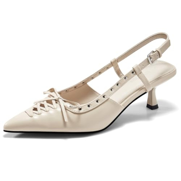 Coutgo Womens Slingback Kitten Heels - Pointed Toe Low Heel Dress Shoes