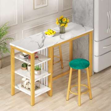 AWQM 3-Piece Dining Set with Marble Table and Stools