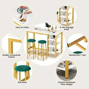 AWQM 3-Piece Dining Set with Marble Table and Stools