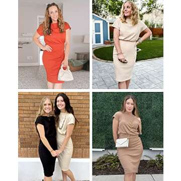 MEROKEETY Women's Off The Shoulder Short Sleeve Ribbed Dresses Casual Party Bodycon Midi Dress, Caramel, S