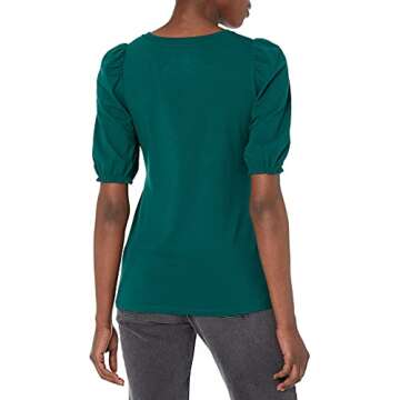 Amazon Essentials Women's Classic-Fit Puff Short-Sleeve Crewneck T-Shirt - Dark Green - X-Small