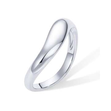PAVOI Rhodium Plated Wavy Stackable Ring for Women | Twisted Wave Band | Delicate Eternity Rings | Size 5