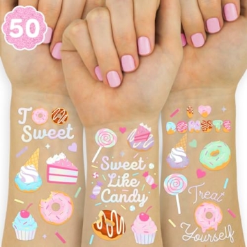 xo, Fetti Donut Party Temporary Tattoos - 50 Iridescent Styles | Dessert Birthday Party Goodie, Ice ...