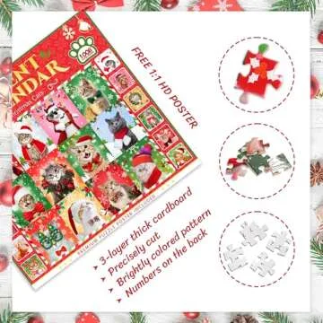 Advent Calendar 2024 Christmas Jigsaw Puzzle, Calendario De Adviento Christmas Cat Jigsaw Puzzles 24 Days Christmas Countdown Calendar Family Game Xmas Gifts for Kids Teens Adults for Boys Girls