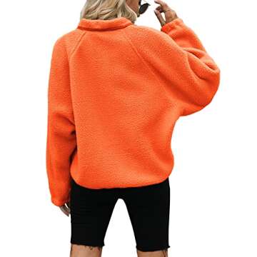 Yanekop Womens Fleece Jacket Fuzzy Long Sleeve Short Coats Button Down Sherpa Outerwear with Pockets(A Neon Orange,L)