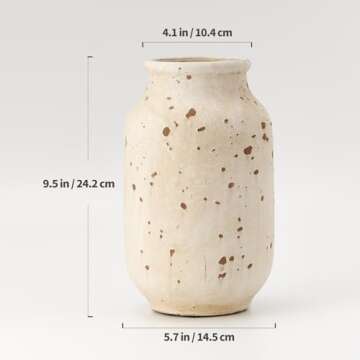 SIDUCAL Ceramic Rustic Farmhouse Flower Large Vase, Decorative White Boho Vase, Pottery Decorative Vase for Home Decor, Table, Living Room Decoration, Shelf Decor, Mantel, 9.5 Inch, White