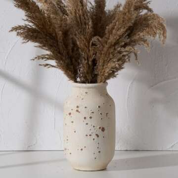 SIDUCAL Ceramic Rustic Farmhouse Flower Large Vase, Decorative White Boho Vase, Pottery Decorative Vase for Home Decor, Table, Living Room Decoration, Shelf Decor, Mantel, 9.5 Inch, White