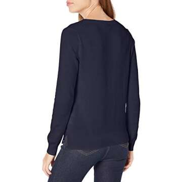 Nautica Women's Effortless J-Class Long Sleeve 100% Cotton V-Neck Sweater, Navy, Large