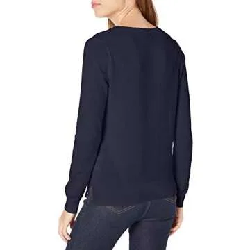 Nautica Women's Effortless J-Class Long Sleeve 100% Cotton V-Neck Sweater, Navy, Large