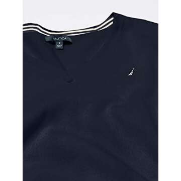 Nautica Women's Effortless J-Class Long Sleeve 100% Cotton V-Neck Sweater, Navy, Large