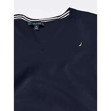Nautica Women's Effortless J-Class Long Sleeve 100% Cotton V-Neck Sweater, Navy, Large