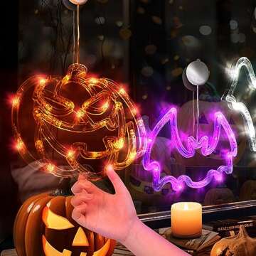 Halloween Decorations Lights 3 Pack,Battery Powered Hanging Halloween Window Lights,Halloween Decorations LED Lights with Suction Cup Hooks with Slow Fade and Timer Function (Pumpkin,Bat,Ghost)