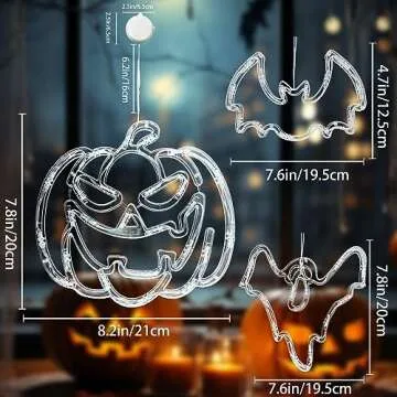 Halloween Decorations Lights 3 Pack,Battery Powered Hanging Halloween Window Lights,Halloween Decorations LED Lights with Suction Cup Hooks with Slow Fade and Timer Function (Pumpkin,Bat,Ghost)