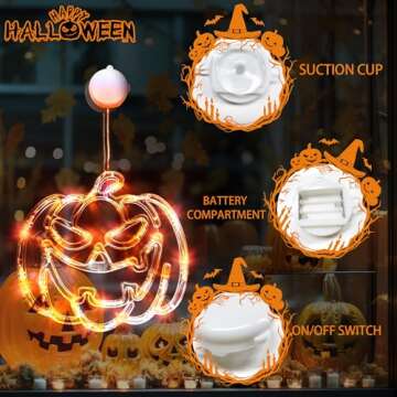 Halloween Decorations Lights 3 Pack,Battery Powered Hanging Halloween Window Lights,Halloween Decorations LED Lights with Suction Cup Hooks with Slow Fade and Timer Function (Pumpkin,Bat,Ghost)