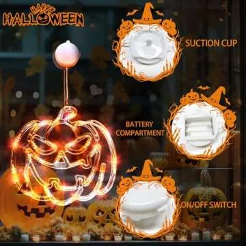 Halloween Decorations Lights 3 Pack,Battery Powered Hanging Halloween Window Lights,Halloween Decorations LED Lights with Suction Cup Hooks with Slow Fade and Timer Function (Pumpkin,Bat,Ghost)