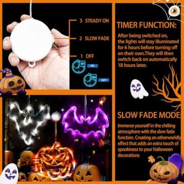 Halloween Decorations Lights 3 Pack,Battery Powered Hanging Halloween Window Lights,Halloween Decorations LED Lights with Suction Cup Hooks with Slow Fade and Timer Function (Pumpkin,Bat,Ghost)