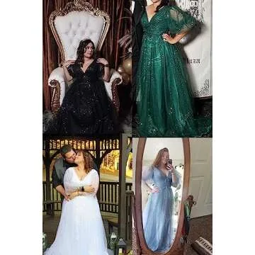 Xijun Women's Sparkle Starry Tulle Puffy Sleeve Prom Dresses for Women V-Neck Long Sleeve Bodice Plus Size A Line Formal Evening Party Gowns Black US22W