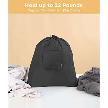 Travel Laundry bags, 2 Pack Dirty Laundry Travel Bag, Foldable Dirty Clothes Bag for Traveling, Washable and Small Laundry Bag with Handles for Suitcase, Gym, Camping, Black