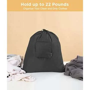 Travel Laundry bags, 2 Pack Dirty Laundry Travel Bag, Foldable Dirty Clothes Bag for Traveling, Washable and Small Laundry Bag with Handles for Suitcase, Gym, Camping, Black