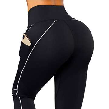 SUUKSESS Women Reflective High Waisted Running Leggings with Pockets Cross Waist Yoga Pants (Black, M)