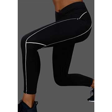 SUUKSESS Women Reflective High Waisted Running Leggings with Pockets Cross Waist Yoga Pants (Black, M)