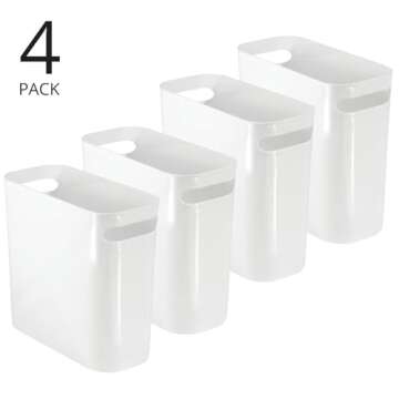 mDesign Plastic Small Trash Can, 1.5 Gallon/5.7-Liter Wastebasket, Narrow Garbage Bin, Handles for Bathroom, Laundry, Home Office - Holds Waste, Recycling, 10" High, Aura Collection, 4 Pack, White
