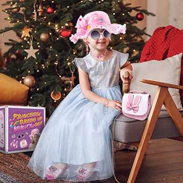 Princess Cosplay Toy for Girls, Dress Up & Pretend Play Costume, Makeup Starter Kit with Stylish Bag, Makeup, Shoes Jewelry for 3-12 Years Old Girls Birthday Halloween Christmas Costumes Fancy Party