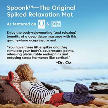 Spoonk Acupressure Eco Mat, Pagoda Blue - with Massage Ball, Travel Mat & Sling Bag - Back & Neck Ma...