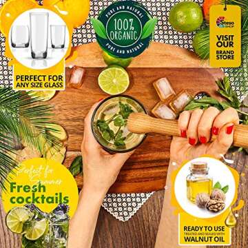 Steso Bar Muddler Wood - Cocktail Mojito Muddler Bar tool Drink Mint Lime - Best Muddler herb lemon garlic Crusher - Durable Stable Powerful - Muddler for Cocktails - Pestle Bar